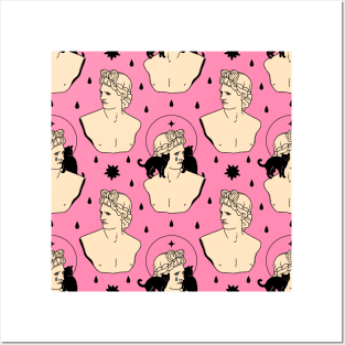 Greek God Black Cat Pattern in pink Posters and Art